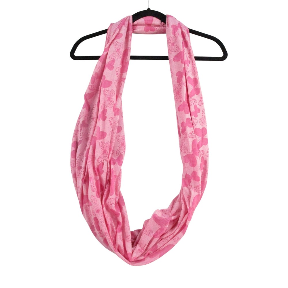 Pink Butterfly Print Infinity Scarf Lightweight Jersey Loop Wrap Accessory